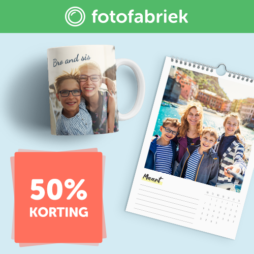 50% korting op het gehele assortiment mokken en kalenders